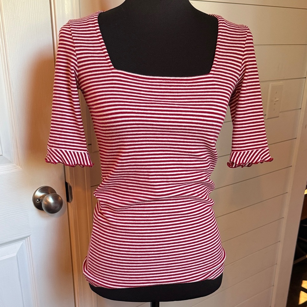 The Fifth Label Red & White Striped Square Neck Short Sleeve Top